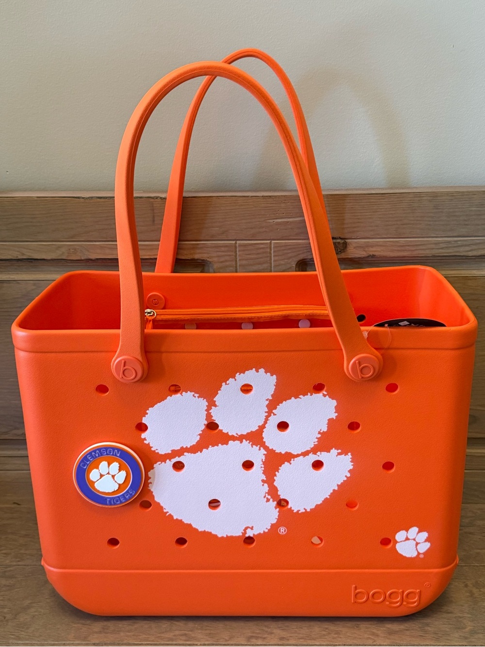 Original Bogg Bag Clemson Tigers Paw Print Orange White Tote Bag Large NWT Charm